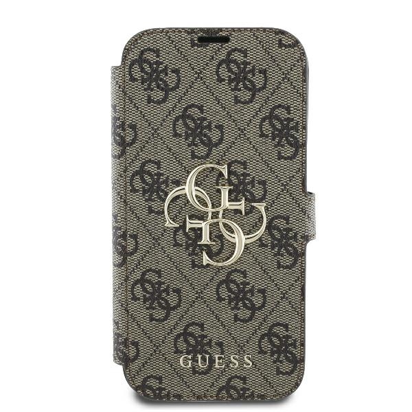 Apple iPhone 16 Pro Max 6.9\" Guess 4G Metal Logo Book Case Cover, Brown
