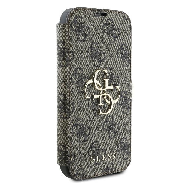 Apple iPhone 16 Pro Max 6.9\" Guess 4G Metal Logo Book Case Cover, Brown
