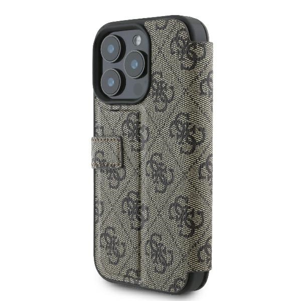 Apple iPhone 16 Pro Max 6.9\" Guess 4G Metal Logo Book Case Cover, Brown
