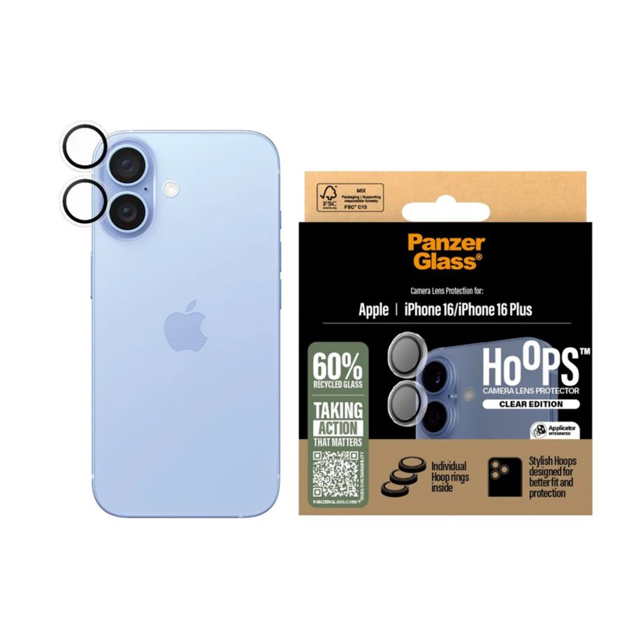 PanzerGlass Hoops Camera Lens Protector for iPhone 16 / 16 Plus, Transparent