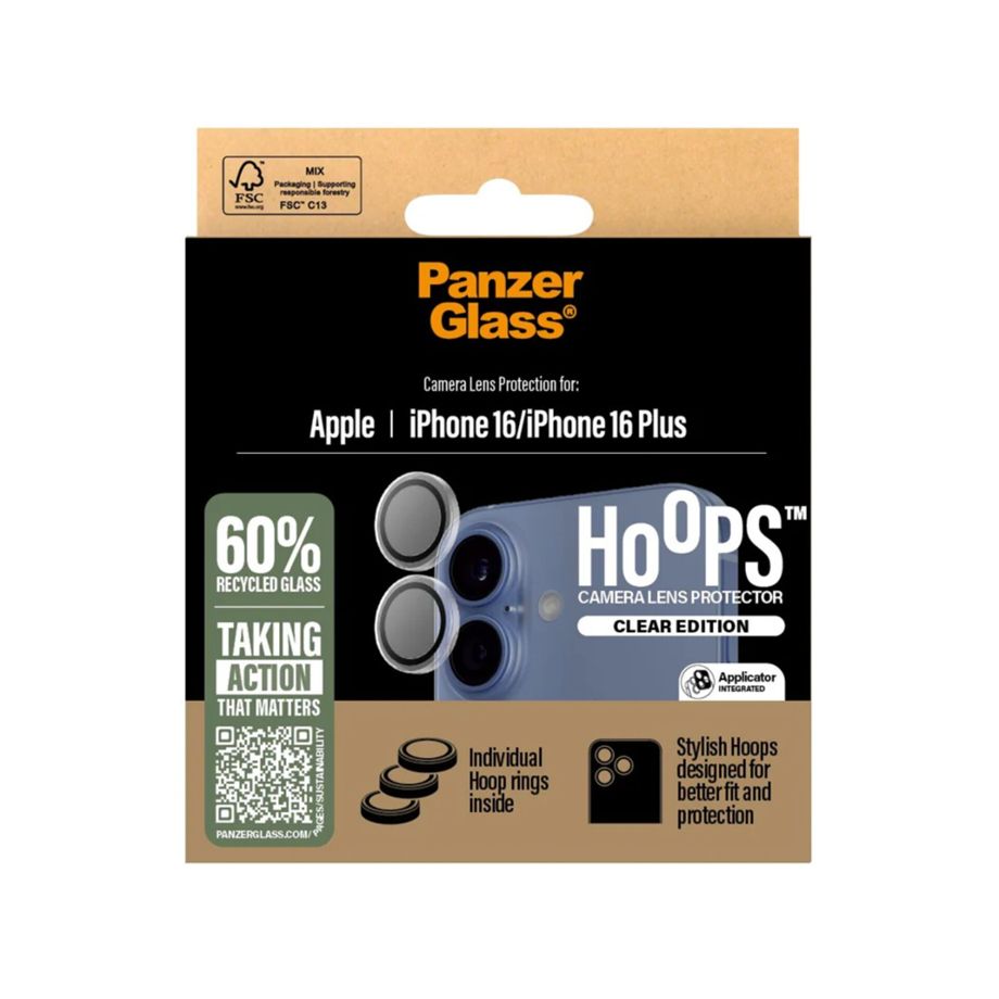 PanzerGlass Hoops Camera Lens Protector for iPhone 16 / 16 Plus, Transparent