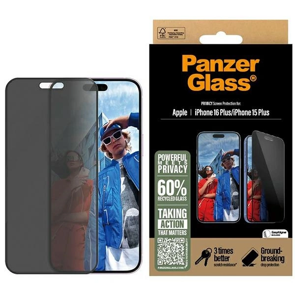 PanzerGlass Privacy Screen Protector iPhone 16 Plus 6,7" Ultra-Wide Fit P2863 | 6.7"