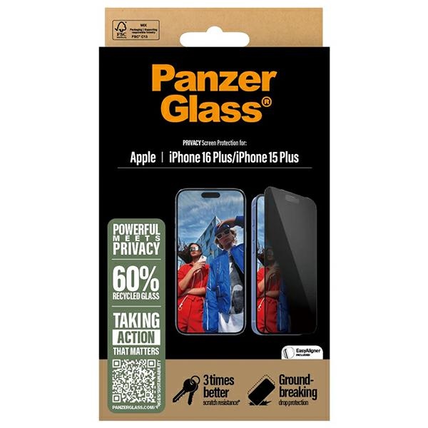 PanzerGlass Privacy Screen Protector iPhone 16 Plus 6.7" Ultra-Wide Fit P2863