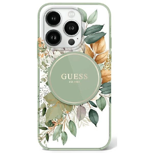 Guess IML Flower & Tonal Circle MagSafe case for iPhone 16 Pro Max - green
