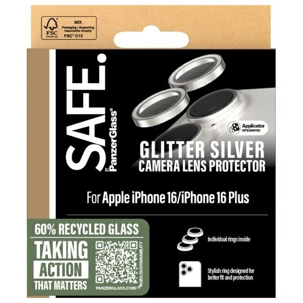 SAFE by PanzerGlass iPhone 16 6.1" / Plus 6.7" Защитные линзы серебро/блеск...