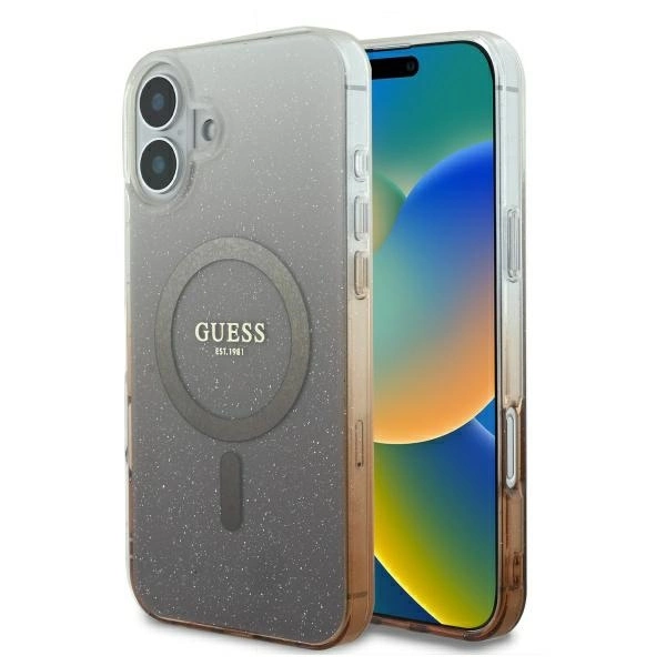 Guess iPhone 16 Plus Case IML Glitter Gradient MagSafe, Brown