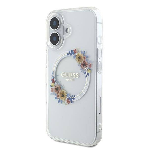 Guess iPhone 16 Plus Case IML Flowers Wreath MagSafe, Clear