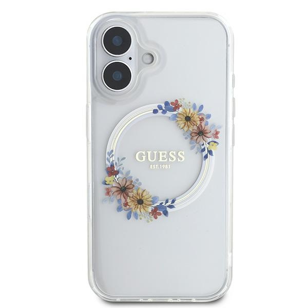 Guess iPhone 16 Plus Case IML Flowers Wreath MagSafe, Clear