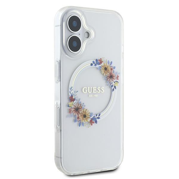 Guess iPhone 16 Plus Case IML Flowers Wreath MagSafe, Clear