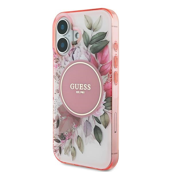 Guess iPhone 16 Plus vāciņš IML Flower & Tonal Circle MagSafe, rozā