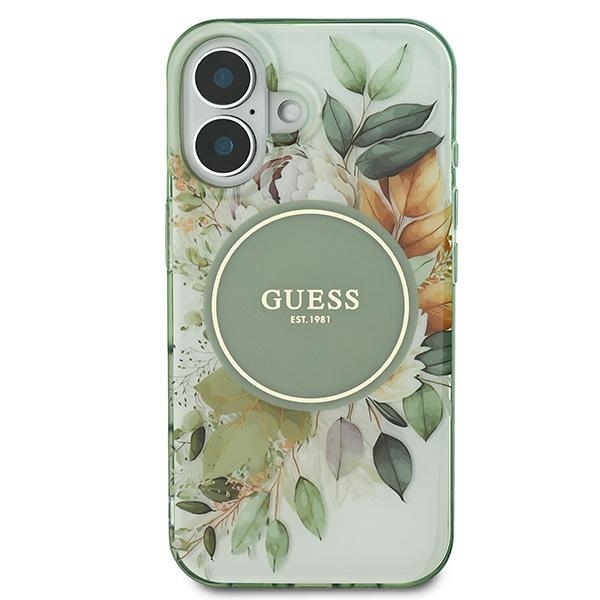 Guess iPhone 16 Plus Case IML Flower & Tonal Circle MagSafe, Green