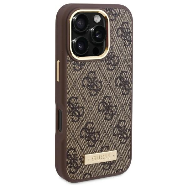 Apple iPhone 16 Pro 6.3\'\' Guess 4G Logo Plate Magsafe Case Cover, Brown