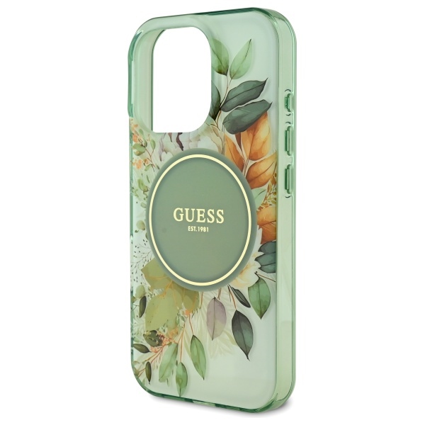 Guess IML Flower & Tonal Circle MagSafe case for iPhone 16 Pro - green