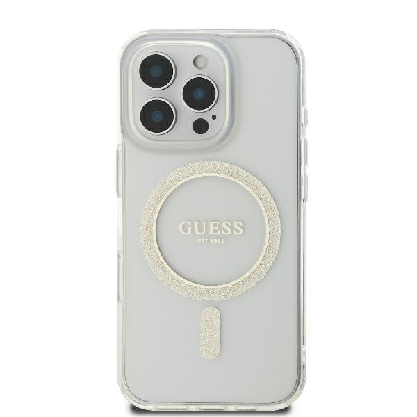 Guess iPhone 16 Pro Case IML Glitter Circle MagSafe, Transparent