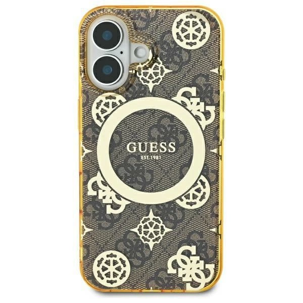 Guess IML Peony On 4G Background MagSafe Case for iPhone 16 Pro - Brown