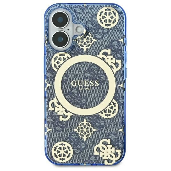Guess IML Peony On 4G Background MagSafe Case for iPhone 16 Pro - Blue