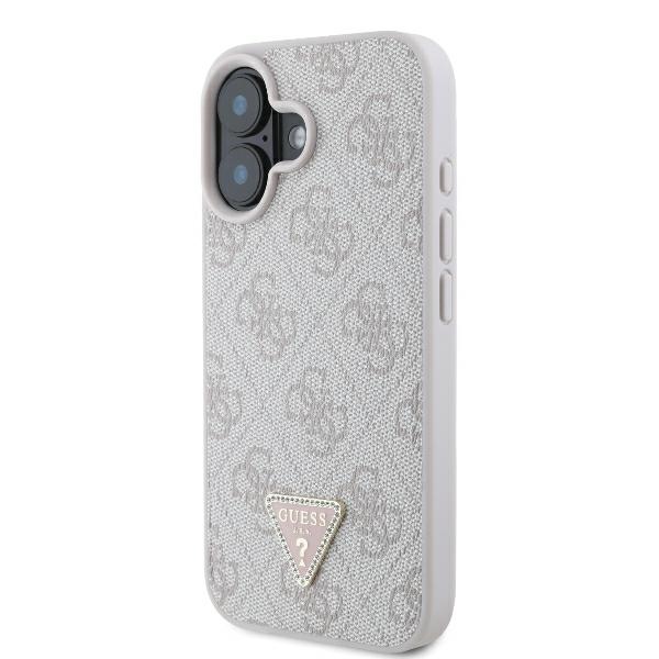 Guess iPhone 16 Case Leather Metal Logo Strass Crossbody, Pink