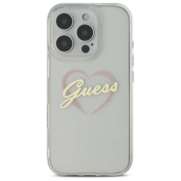 Guess iPhone 16 Pro Case IML Heart Case, Transparent