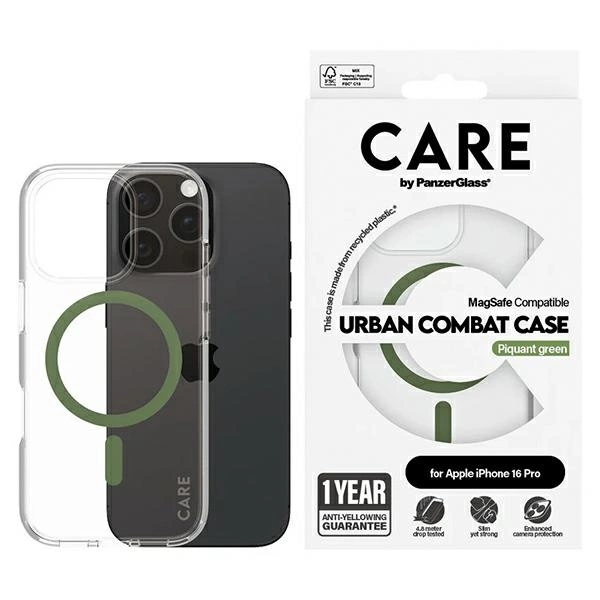 Apple iPhone 16 Pro 6.3'' CARE by PanzerGlass Flagship MagSafe Case Cover, Green