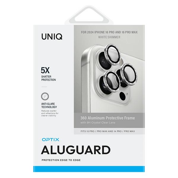 Uniq Optix Aluminum Camera Lens Protector iPhone 16 Pro 6.3" / 16 Pro Max 6.9" white shimmer camera lens...
