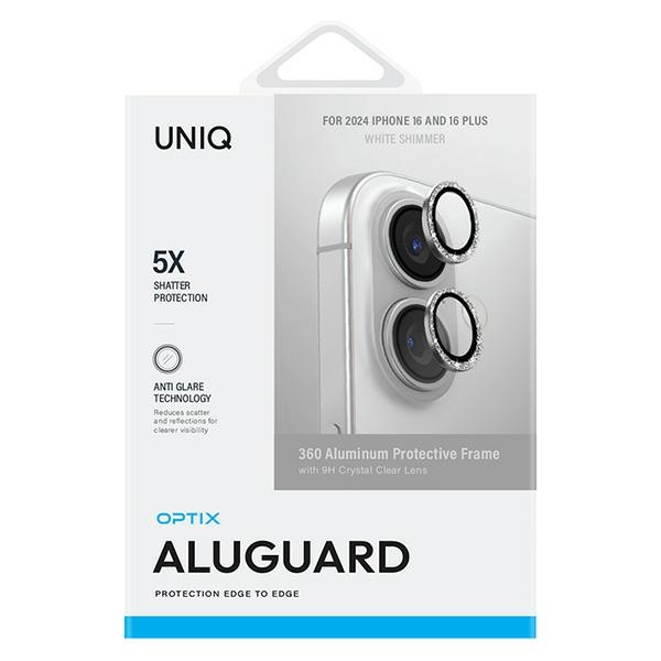 Uniq Optix Aluminum Camera Lens Protector iPhone 16 6.1" / Plus 6.7" white shimmer camera lens glass with...