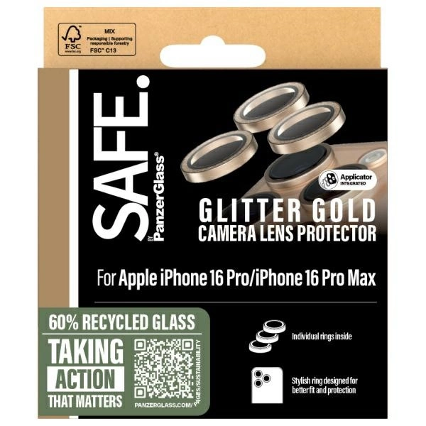 SAFE by PanzerGlass iPhone 16 Pro 6.3" / 16 Pro Max 6.9" Lens Protector gold/glitter gold SAFE95895
