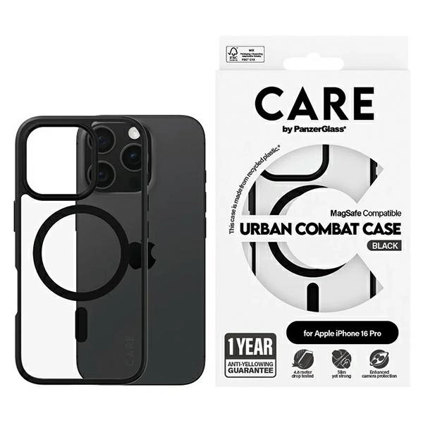 Apple iPhone 16 Pro 6.3'' CARE by PanzerGlass Flagship Urban MagSafe Case Cover, Black