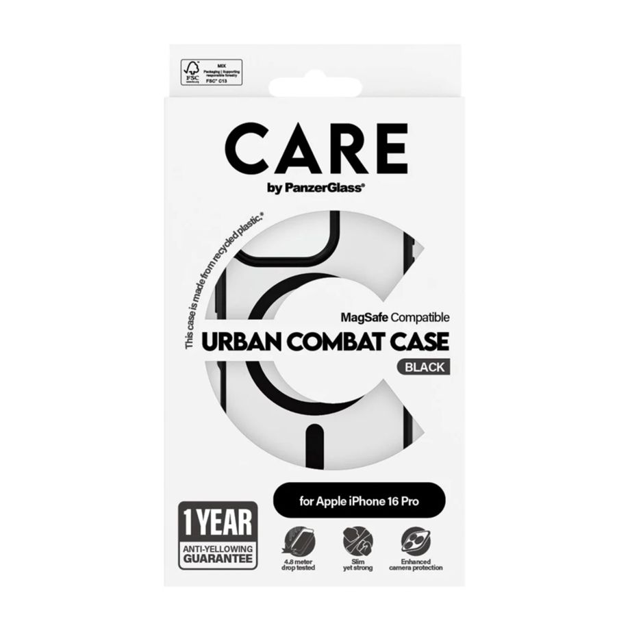 CARE by PanzerGlass Case for iPhone 16 Pro with MagSafe, Clear with Black Frame
