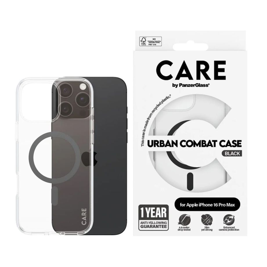 Чехол CARE by PanzerGlass Flagship для iPhone 16 Pro, прозрачный черный MagSafe