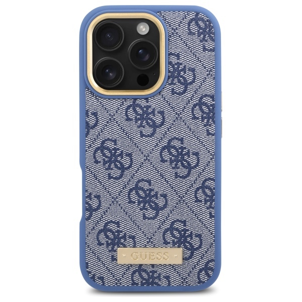 Чехол Guess для iPhone 16 Pro Max 4G Logo Plate MagSafe, синий
