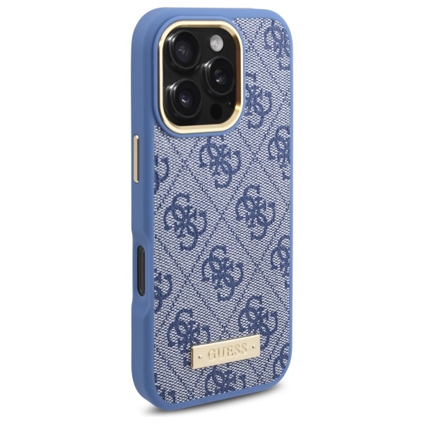 Чехол Guess для iPhone 16 Pro Max 4G Logo Plate MagSafe, синий