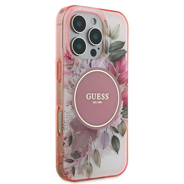 Guess iPhone 16 Pro Max vāciņš IML Flower & Tonal Circle MagSafe, rozā