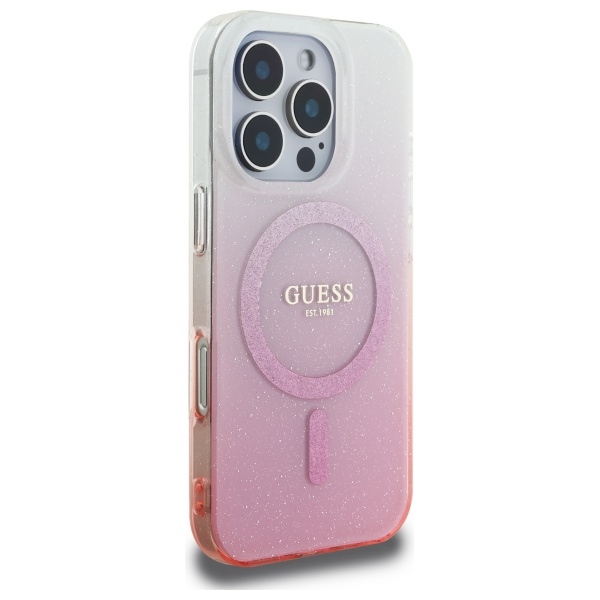 Guess iPhone 16 Pro Max vāciņš IML Glitter Gradient MagSafe, rozā