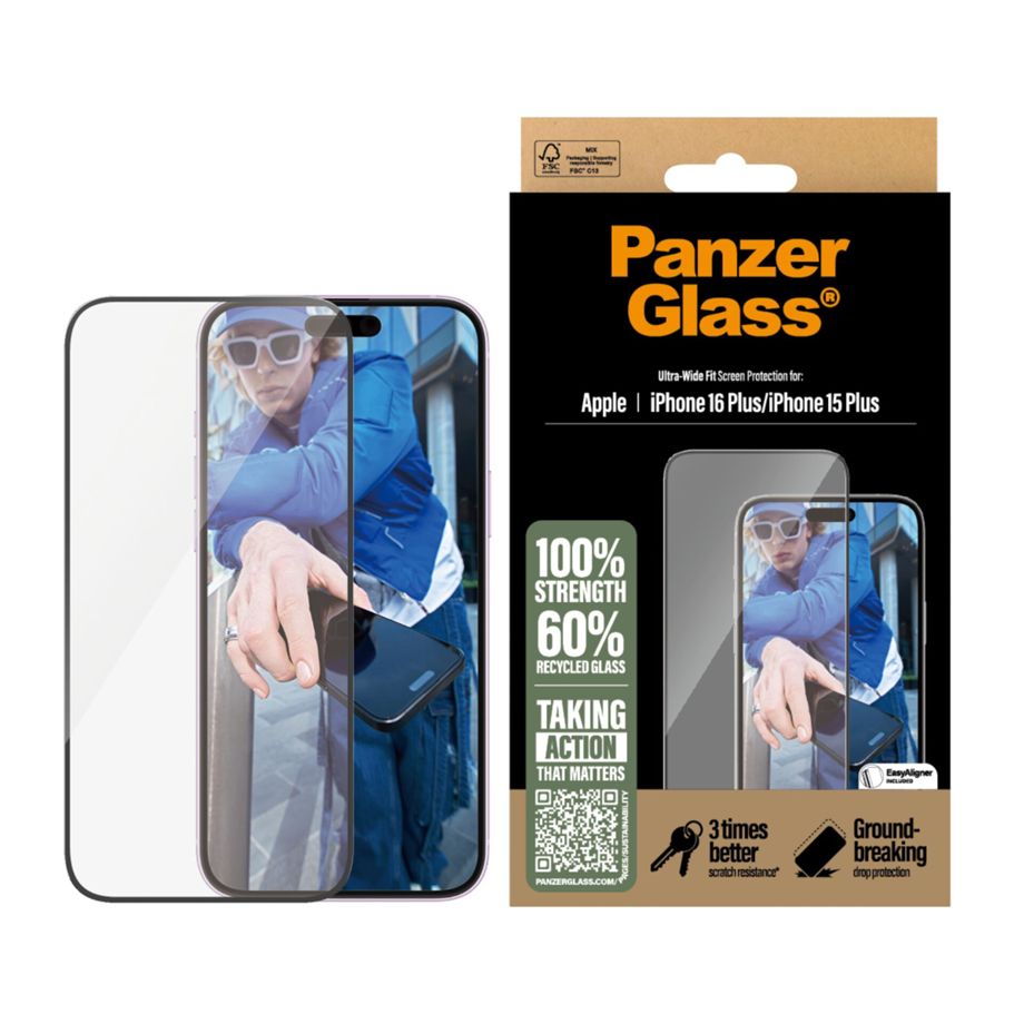 PanzerGlass iPhone 16 Plus / 15 Plus Screen Protector Ultra-Wide Fit Privacy