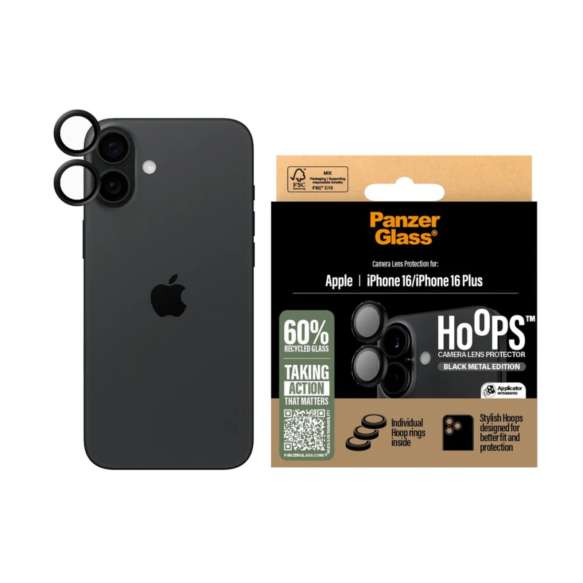 Panzerglass Hoops Black Camera Lens Protector iPhone 16 / 16 Plus