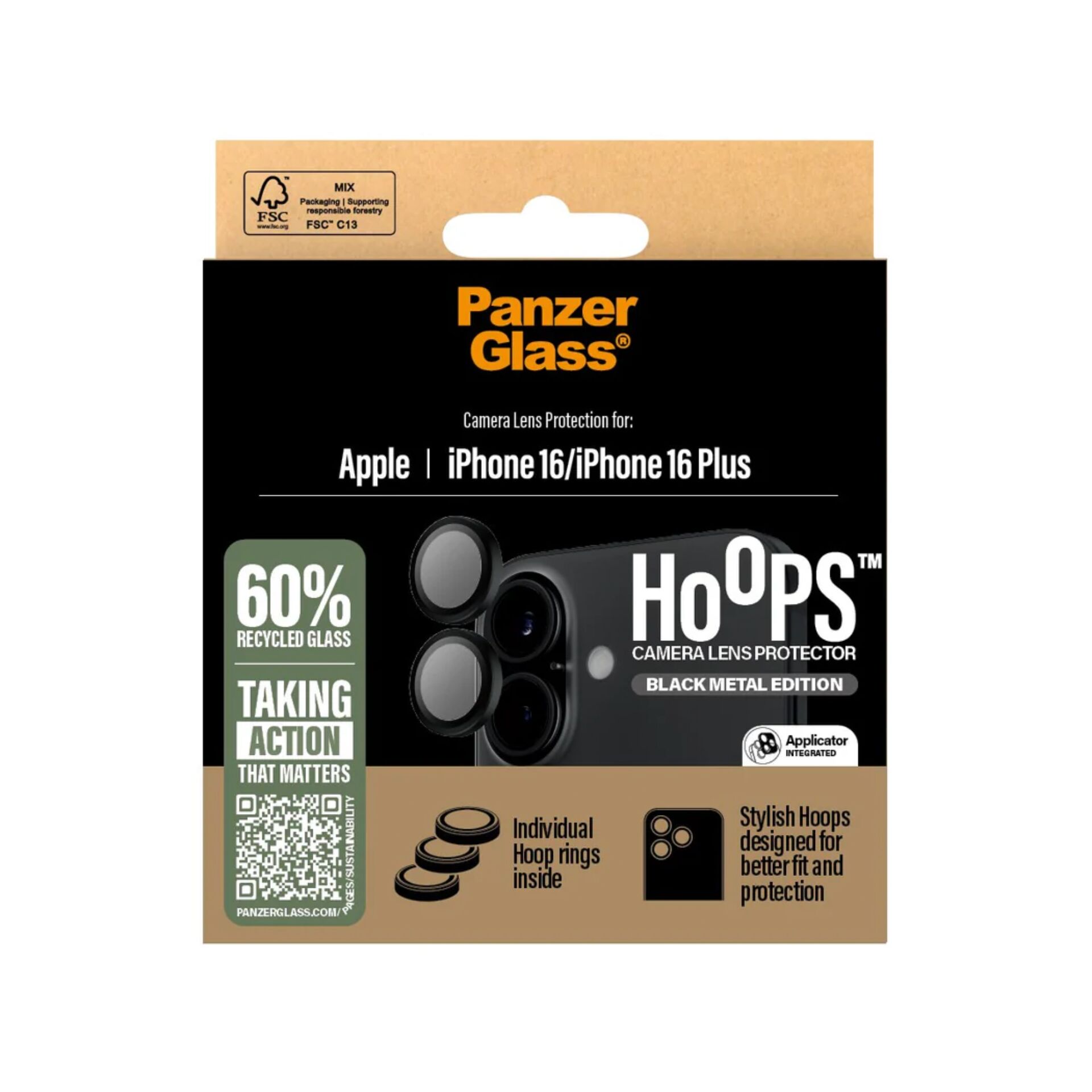 Panzerglass Hoops Black Camera Lens Protector iPhone 16 / 16 Plus