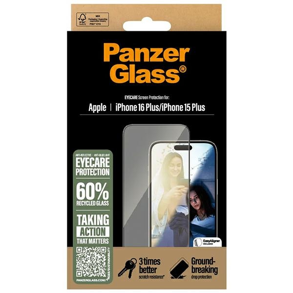 PanzerGlass iPhone 16 Plus Screen Protector EyeCare Ultra-Wide Fit