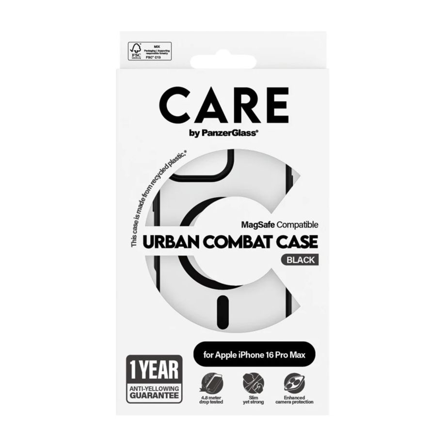 CARE by PanzerGlass aizsargvāciņš iPhone 16 Pro, MagSafe, melns rāmis