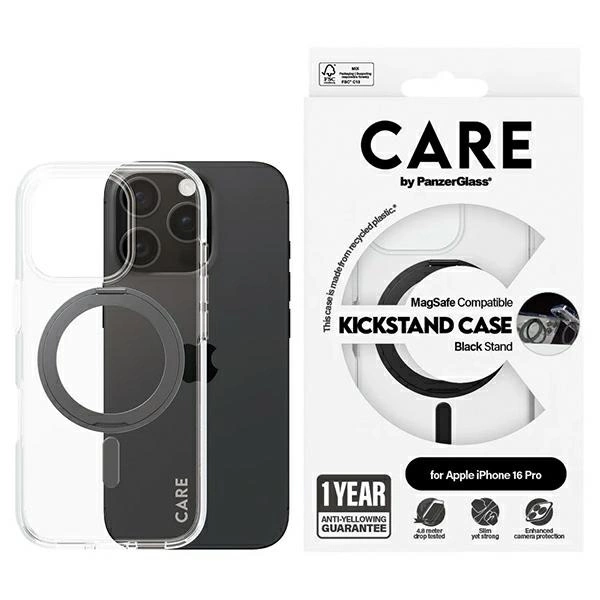 Apple iPhone 16 Pro 6.3'' CARE by PanzerGlass Feature Kickstand MagSafe Case Cover, Black