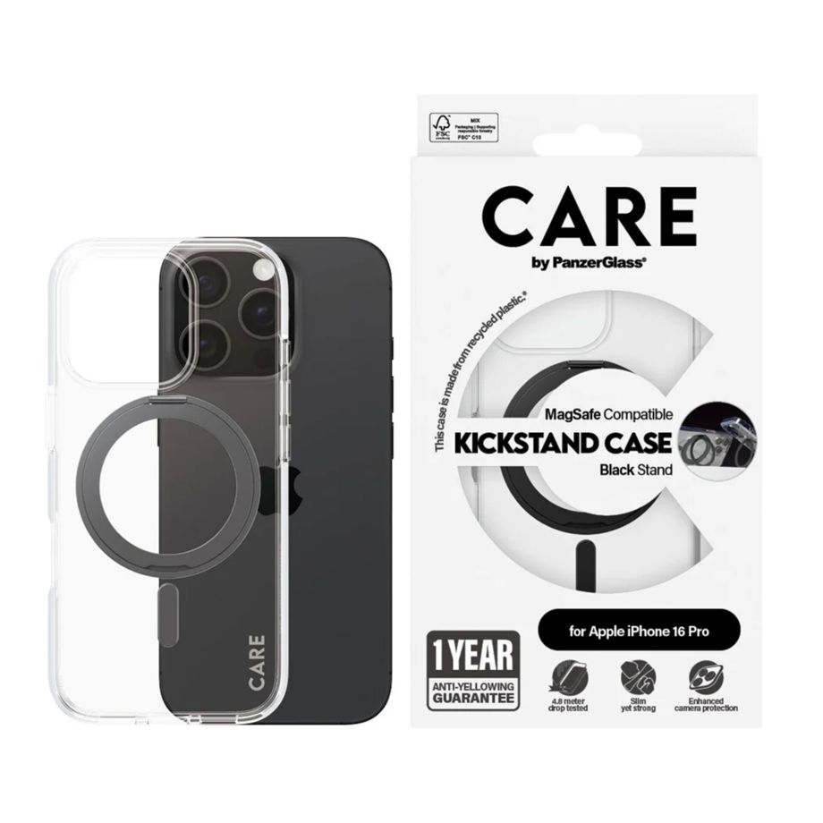 PanzerGlass iPhone 16 Pro Case CARE Feature Kickstand, Black