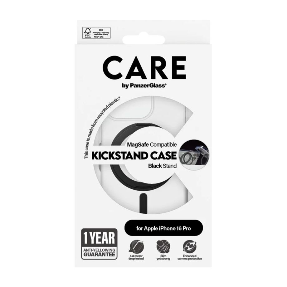 PanzerGlass iPhone 16 Pro Case CARE Feature Kickstand, Black