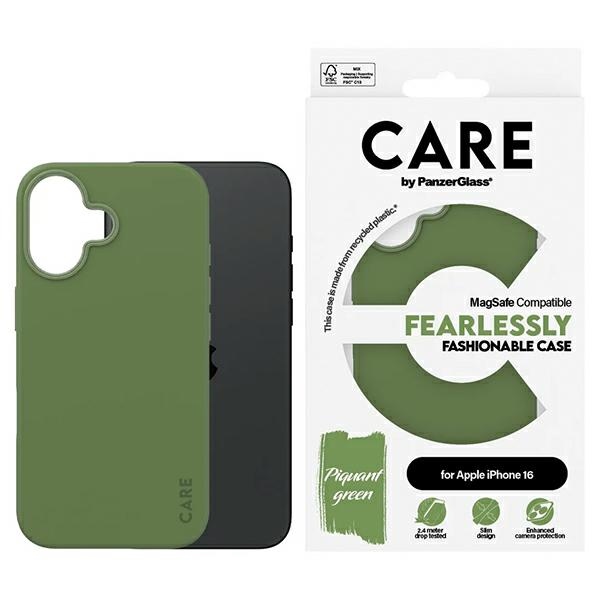 CARE by PanzerGlass iPhone 16 vāciņš Fashion Case, zaļš (MagSafe)