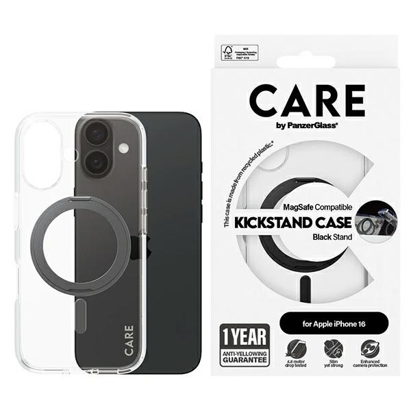 PanzerGlass iPhone 16 Case CARE Feature Kickstand MagSafe, Black