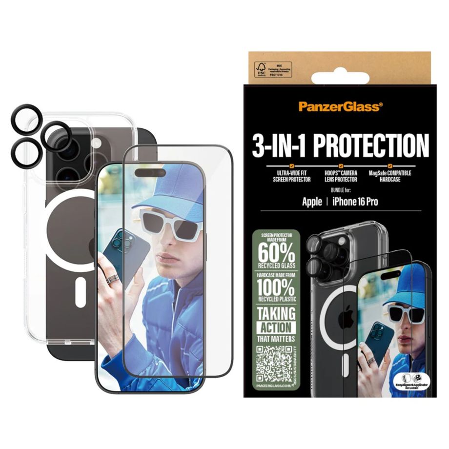 PanzerGlass 3-in-1 Bundle for iPhone 16 Pro: Case, Screen & Lens Protector