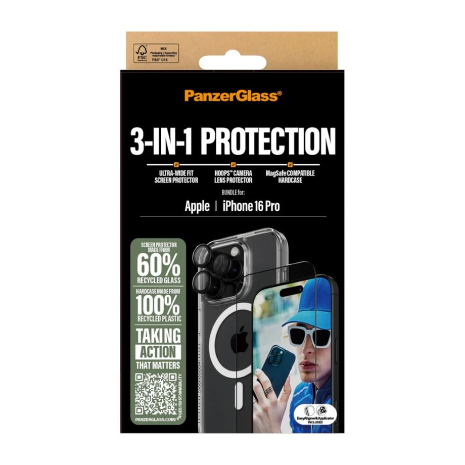 PanzerGlass 3-in-1 Bundle for iPhone 16 Pro: Case, Screen & Lens Protector