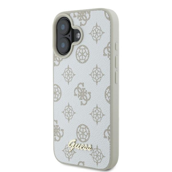Чехол Guess для iPhone 16 Peony Script Logo MagSafe, белый