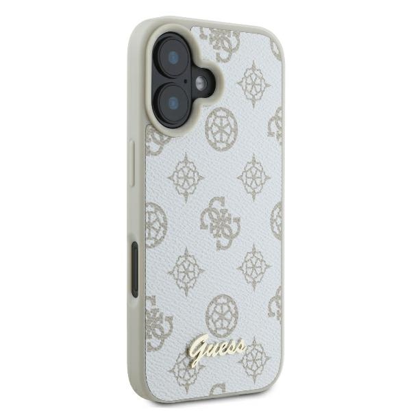 Чехол Guess для iPhone 16 Peony Script Logo MagSafe, белый