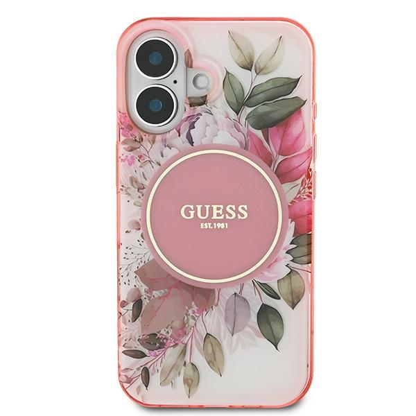 Guess iPhone 16 Case IML Flower & Tonal Circle MagSafe, Pink
