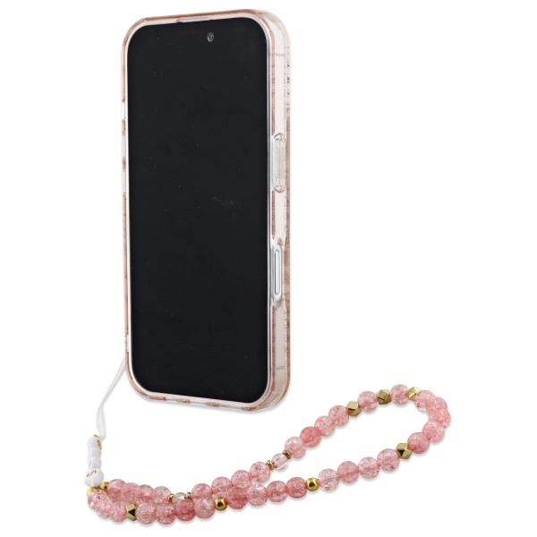 Guess IML Flowers Allover Electro With Pearl Strap MagSafe iPhone 16 Case - Pink
