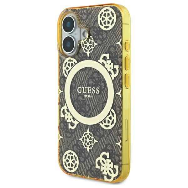 Guess iPhone 16 Case IML Peony On 4G Background MagSafe, Brown